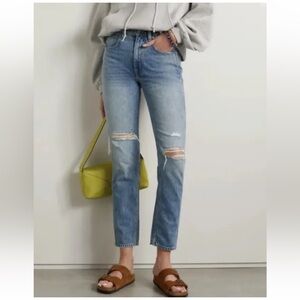 NWT SLVRLAKE Denim Virginia Slim Distressed Jeans Crossroads Blue Size 28 $350